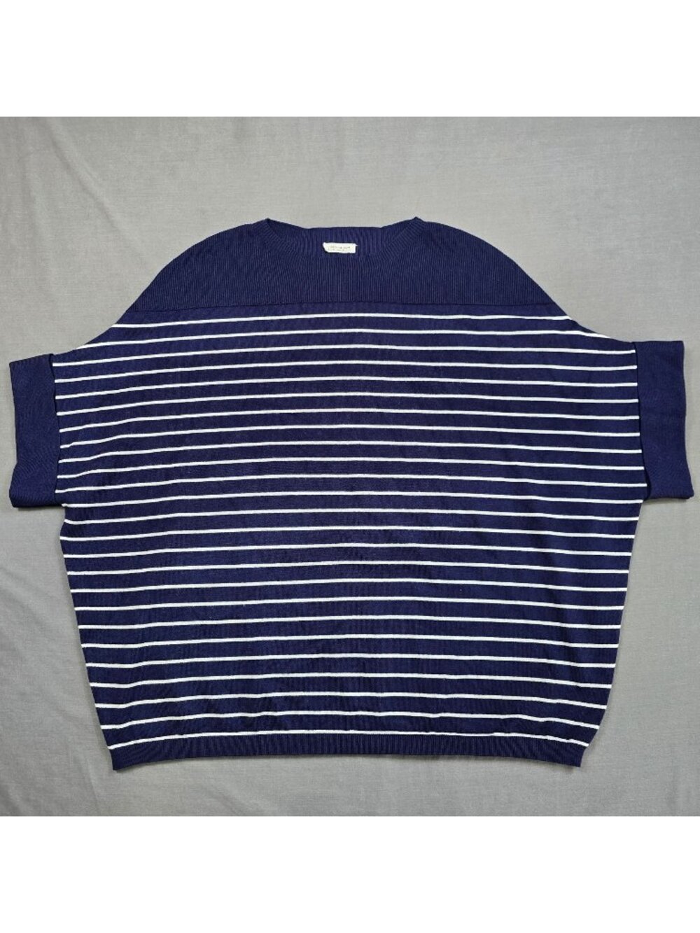 Chic Soul 2X Navy & White Striped Oversized Knit Sweater Top Dolman Nautical